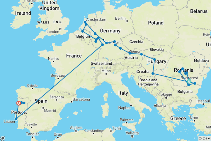 Mapa de Grandes relatos de Europa: Europa Central y Portugal