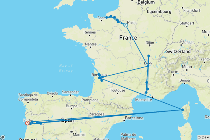 Map of France and Portugal Grand Journey