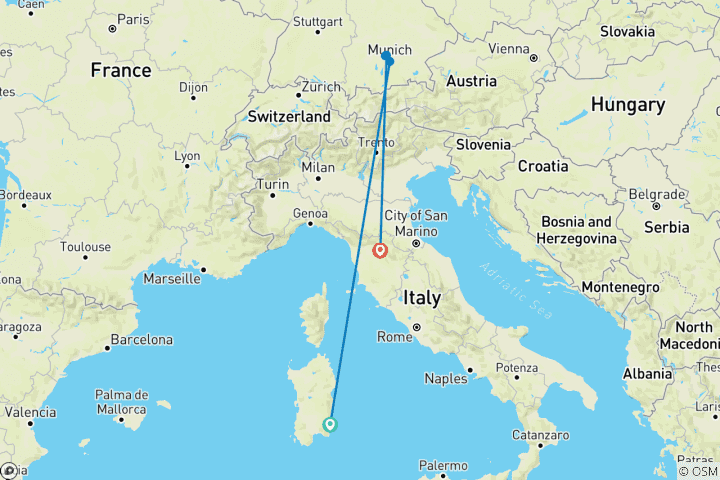 Mapa de Fin de semana largo de Florencia a Munich Springfest - Albergue