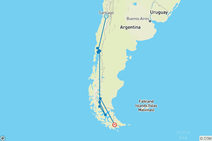 Carte du circuit Argentine, Chili, Brésil ─ ABC de l'Amérique du Sud