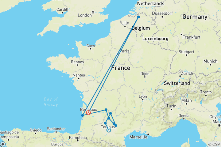 Mapa de En el suroeste de Francia: de Toulouse a Burdeos