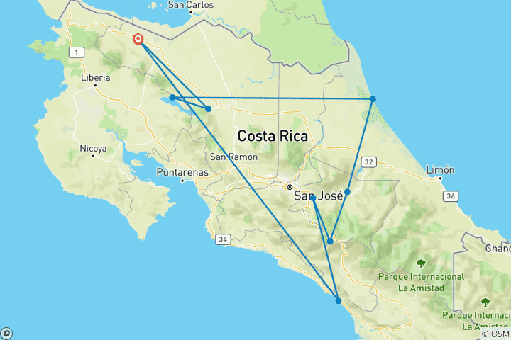 Map of On the Trail of Costa Rica's Natural Treasures