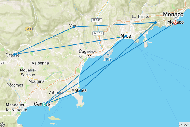 Mapa de Costa Azul ─ Jet set y arte en la Costa Azul