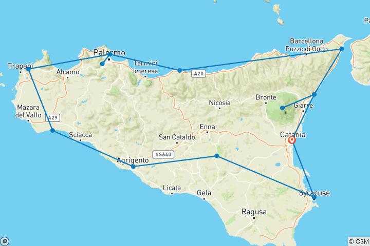 Map of Sicily's Highlights Between Palermo and Mount Etna