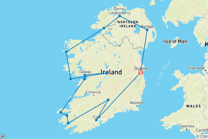 Kaart van De gedetailleerde reis op het Emerald Isle