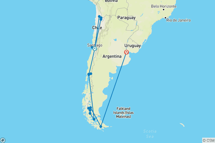 Carte du circuit Argentine et Chili - Le monde des glaciers et la magie du désert