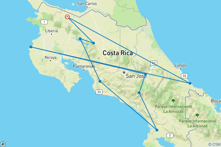 Map of Costa Rica ─ Hiking in a Green Paradise