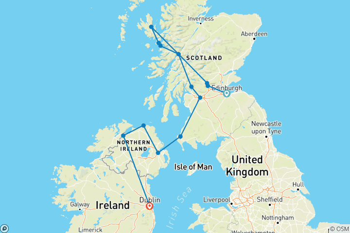 Carte du circuit Écosse et Irlande ─ Impressions celtiques