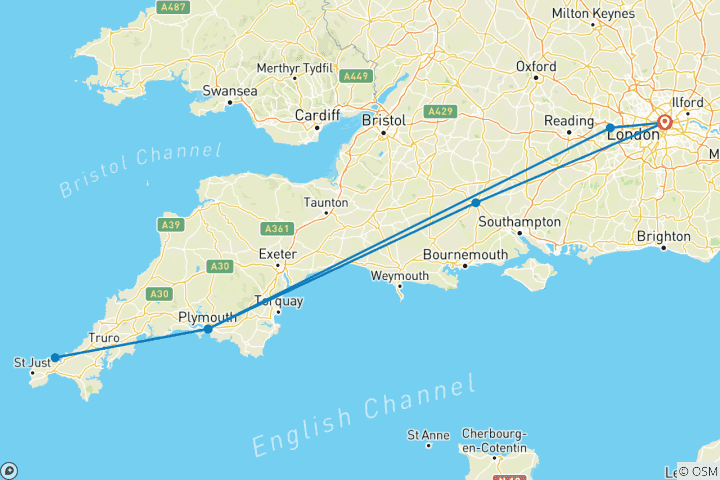 Carte du circuit Londres et le sud de l'Angleterre