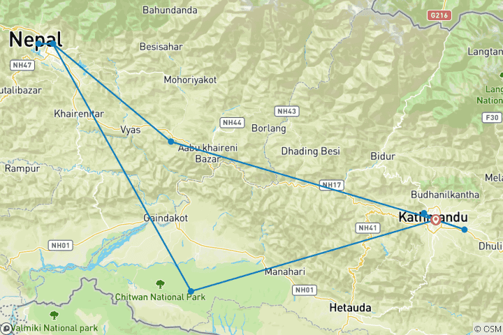 Carte du circuit Népal ─ Patrimoine mondial au pied de l'Himalaya