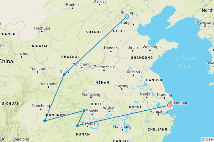 Carte du circuit Points forts spectaculaires de la Chine