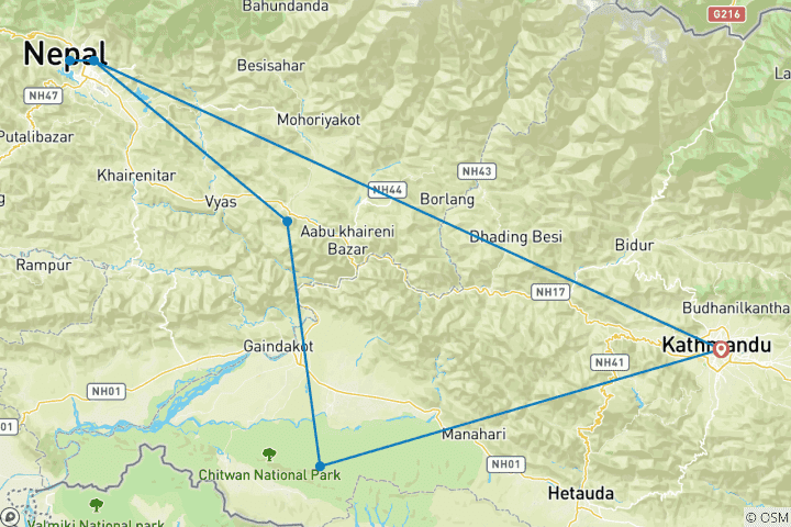 Carte du circuit Népal actif