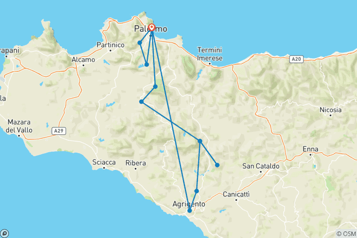 Map of Sicily - Hiking on the Magna Via Francigena