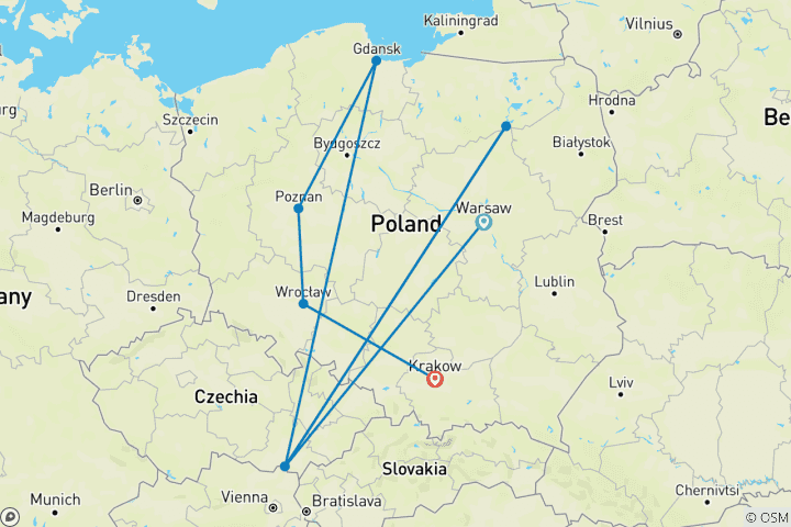 Mapa de Lo más destacado de Polonia en grupo reducido