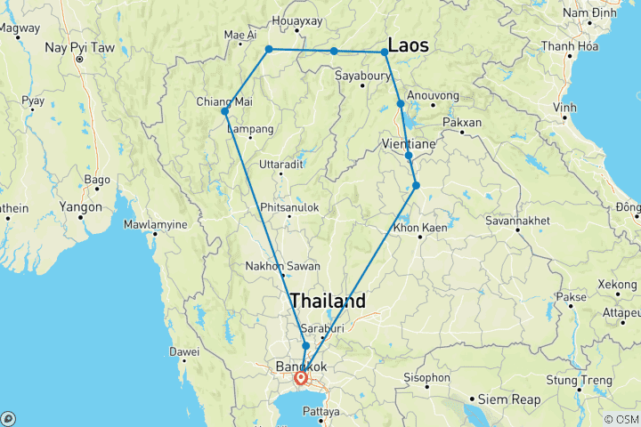 Carte du circuit Thaïlande et Laos - Entre la magie des temples et le romantisme des rivières