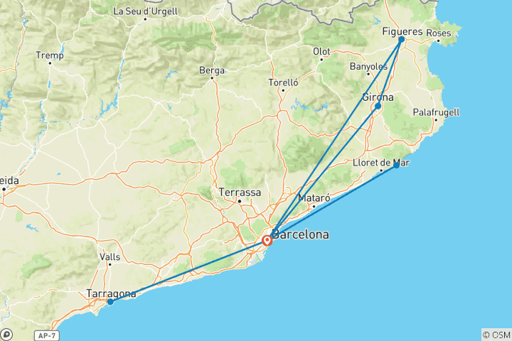 Carte du circuit Barcelone et la Catalogne - des artistes et des cathédrales