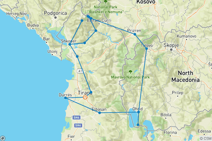 Map of Hiking in the Albanian Alps