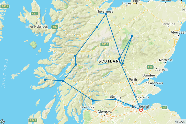 Carte du circuit Randonner dans les hauts lieux de l'Écosse