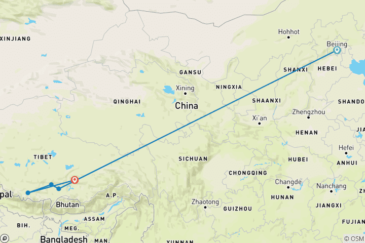 Carte du circuit La voie sacrée vers le Tibet