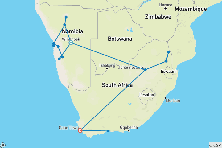 Kaart van Indrukken van Namibië en Zuid-Afrika