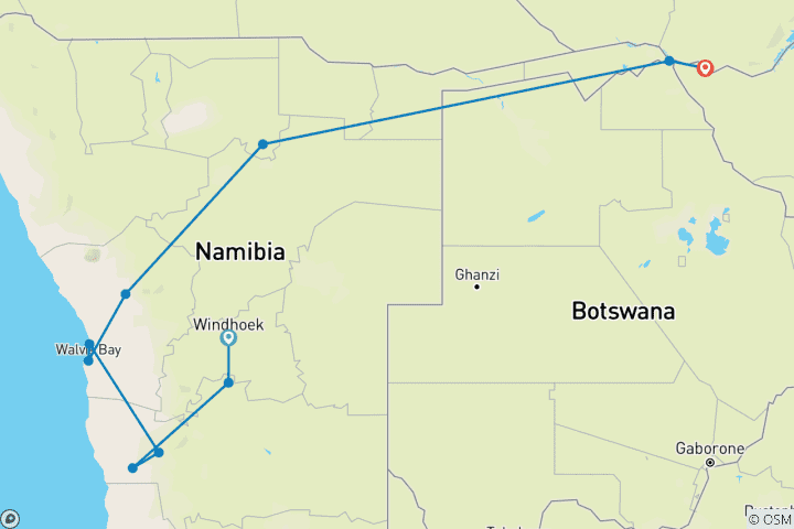 Carte du circuit Les trésors naturels de l'Afrique australe