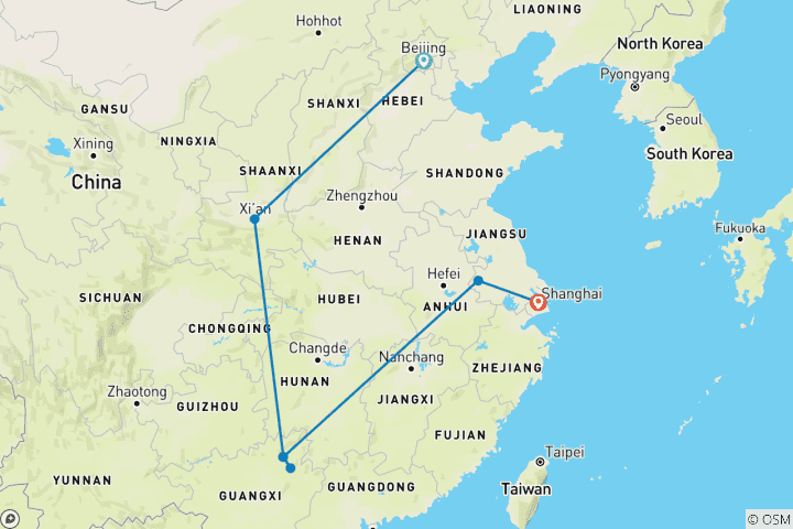 Carte du circuit Lieux historiques en Chine