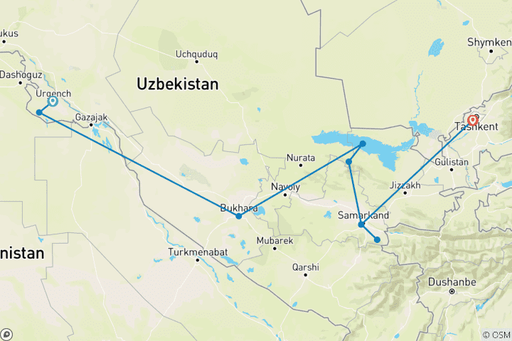 Kaart van Oezbekistan van nature actief