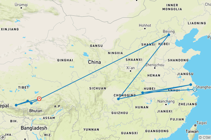 Carte du circuit Du Yangtze au mont Everest