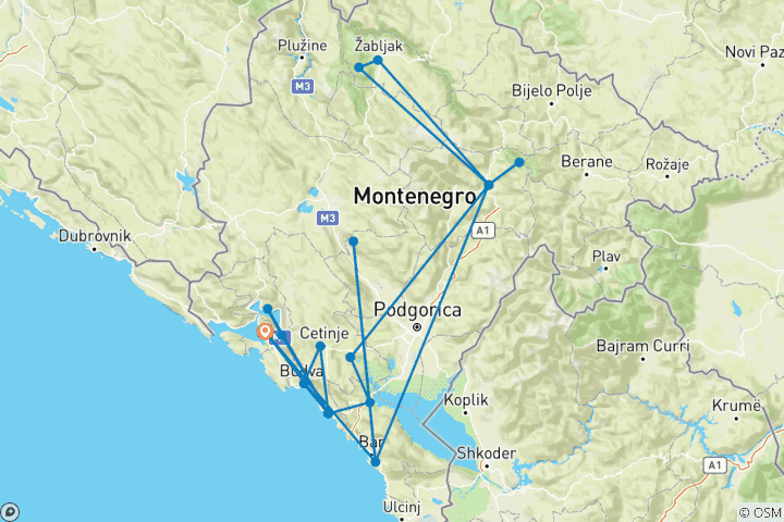 Karte von Montenegro ─ grüne Berge, tiefe Seen und Meer