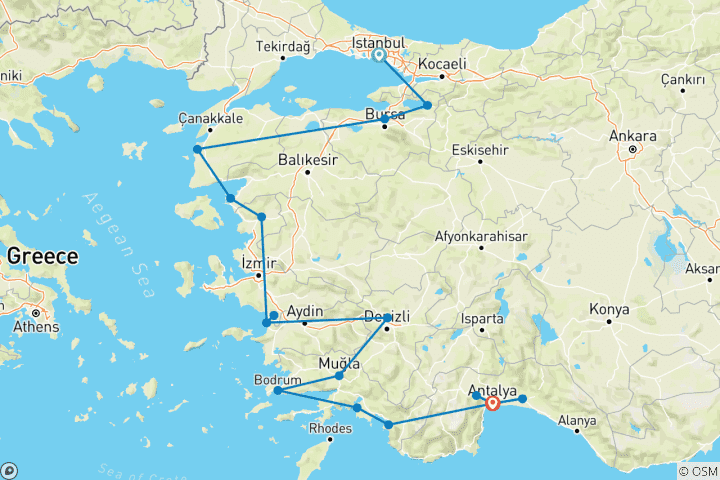 Map of Coastal Magic of Turkey From Istanbul to Antalya