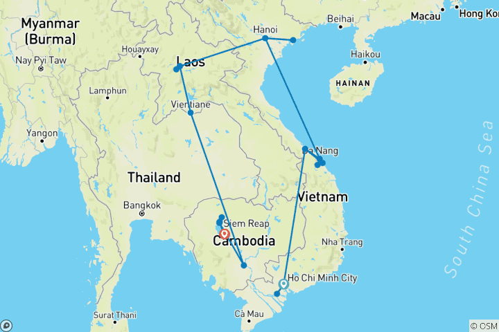 Carte du circuit Découvrir la diversité de l'Indochine