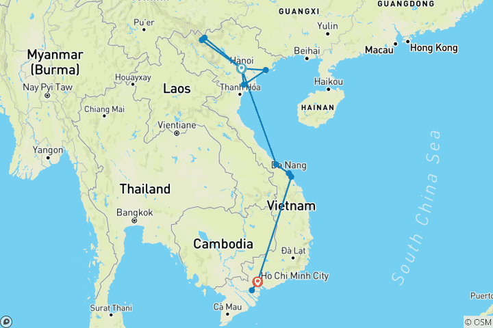 Kaart van Vietnam voor ontdekkingsreizigers