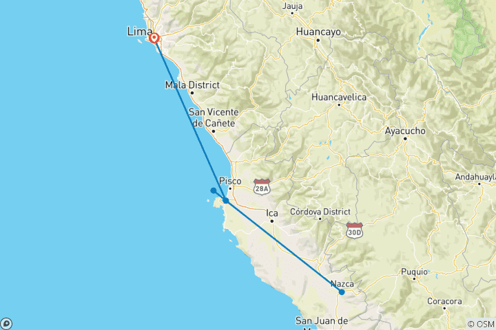 Carte du circuit Paracas - Désert et mer