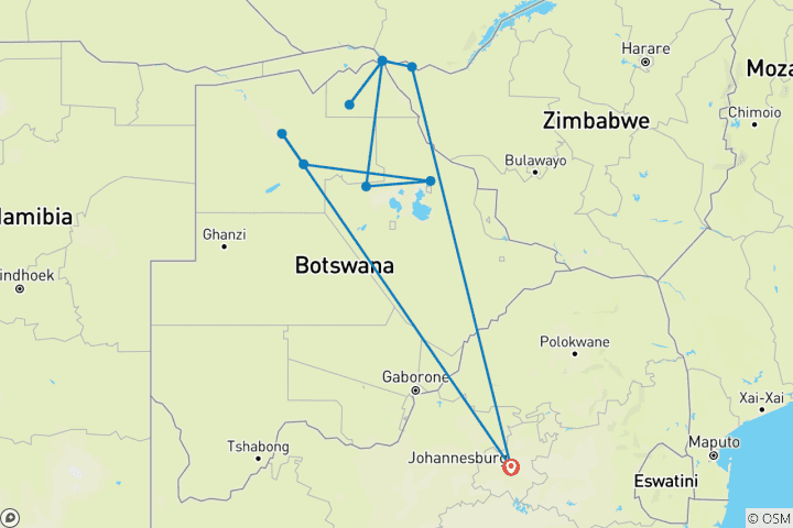 Map of Botswana and Zimbabwe - Thundering smoke and the Okavango Delta