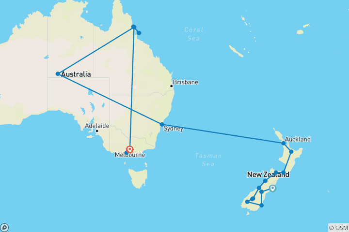 Karte von Höhepunkte Australiens und Neuseelands