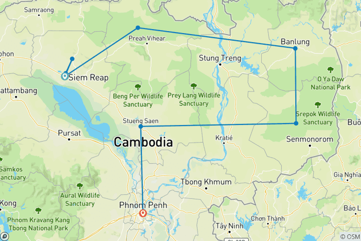 Karte von Kambodscha - Von Angkor in den ursprünglichen Nordosten