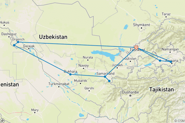 Map of Grand Uzbekistan Round Trip