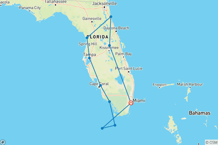 Carte du circuit Floride ─ les points forts de l'État du soleil