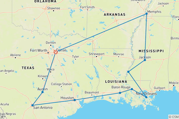 Map of USA - Southern states From Country to rock 'n' roll