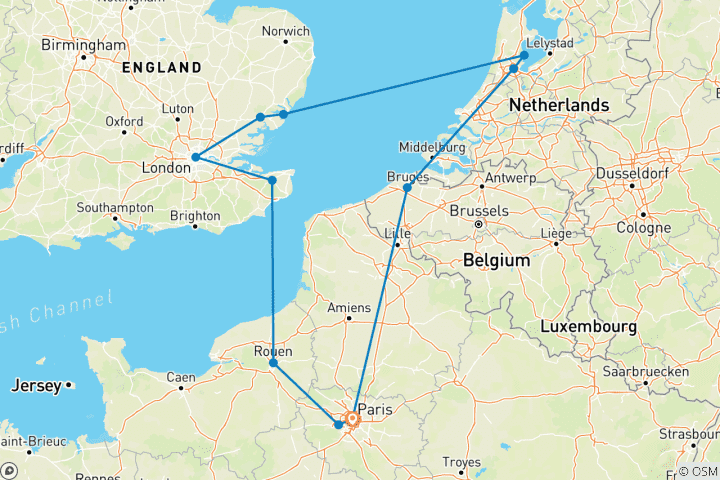 Map of European Triangle Tour from Paris in 11 days