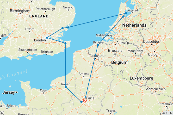 Map of 9-Day European Triangle Tour from Paris