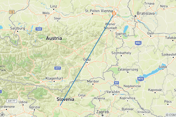 Map of 7 Day Ljubljana And Vienna By Train