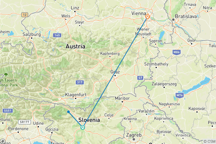 Map of 7 Day Ljubljana And Vienna By Train