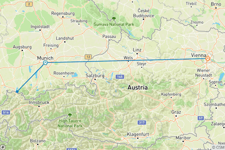 Carte du circuit 7 jours Munich et Vienne en train