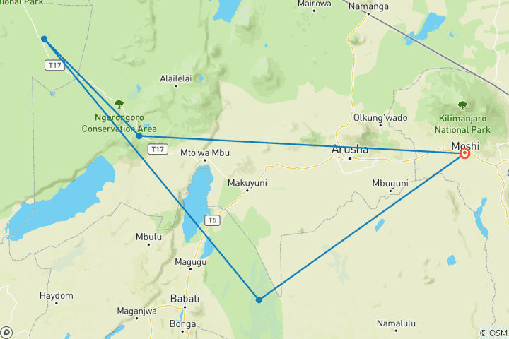 Map of 4-Day Serengeti Ngorongoro and Tarangire Camping Marvel