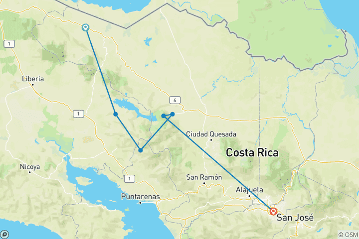 Map of Costa Rica's Pura Vida Escape