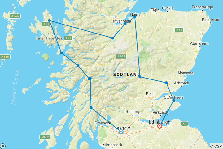 Map of Scottish Dream - 9 Days/8 Nights (14 destinations)