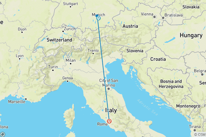 Mapa de Fin de semana largo de Roma a Múnich Springfest-hostel