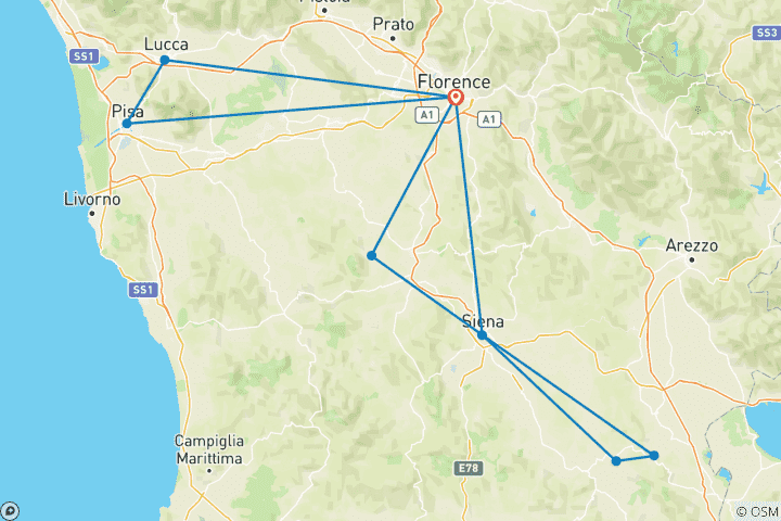 Kaart van Toscane4Jij: Rondreis 2025