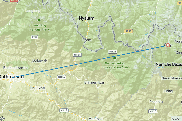 Map of Gokyo, Cho La Pass, Everest Base Camp, and Kongma-La Pass Trek